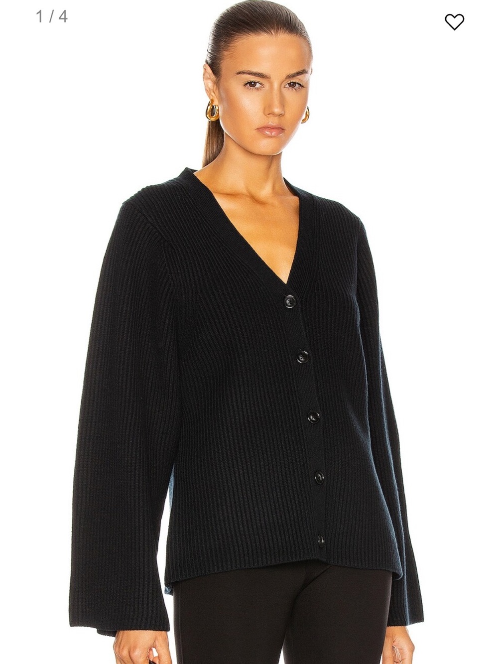 Toteme Black Ribbed V-Neck Button Cardigan
